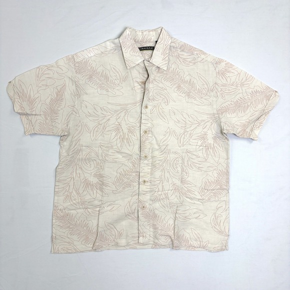 Cubavera Other - Cubavera Mens Large Linen Blend Leaf Print Short Sleeve Button Down Shirt